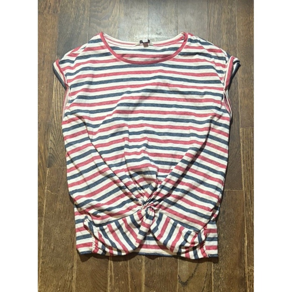 Lucky Brand Women's Red white and blue Patriotic Shirt Size S Knot Waist Detail